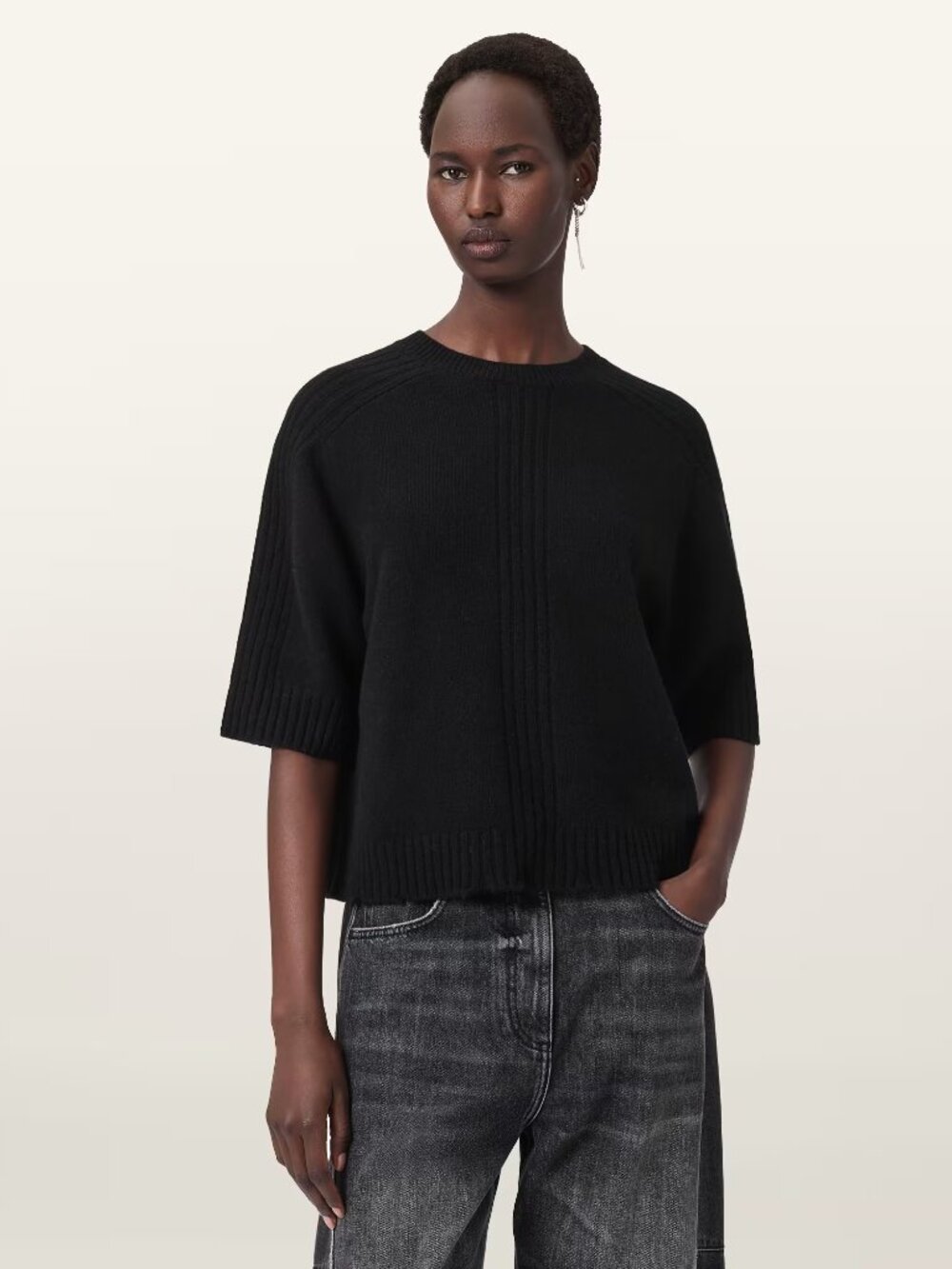 All Saints Nix Cashmere Black Relaxed T-Shirt Sz S